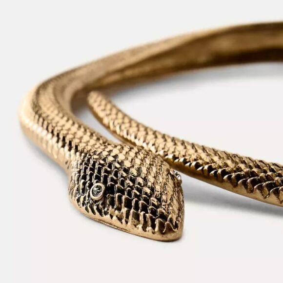 New ZARA Snake Choker Necklace In Aged Gold - Picture 5 of 11